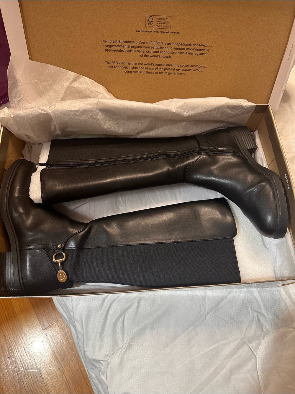 Giani Bernini Black below-the-Knee Stretch Riding Boots with Charm